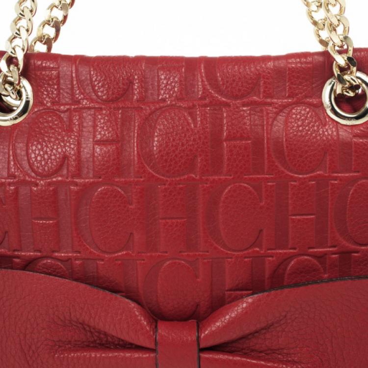 Pre Owned Carolina Herrera 'Holly' Red Monogram Embossed Bag