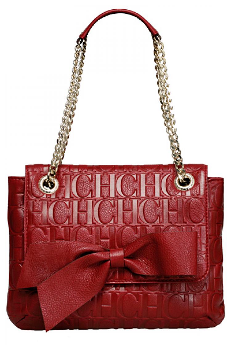 Pre Owned Carolina Herrera 'Holly' Red Monogram Embossed Bag
