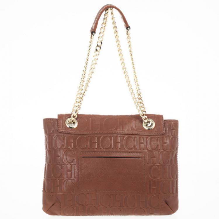 Pre Owned Carolina Herrera ‘Holly' Brown Monogram Embossed Bag