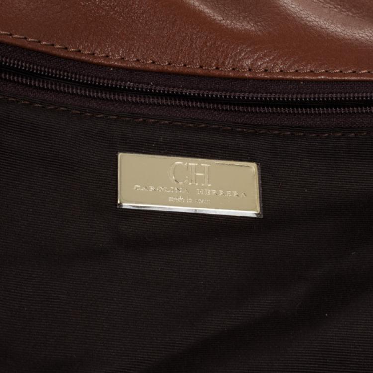 Pre Owned Carolina Herrera ‘Holly' Brown Monogram Embossed Bag