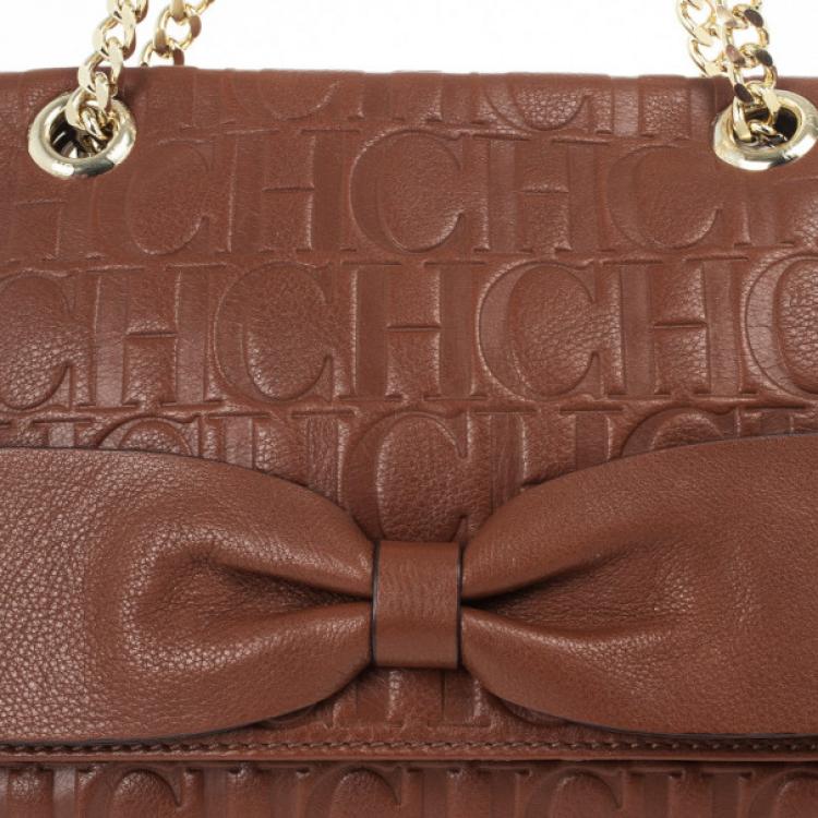 Pre Owned Carolina Herrera ‘Holly' Brown Monogram Embossed Bag