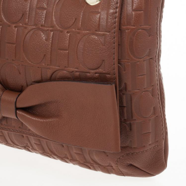 Pre Owned Carolina Herrera ‘Holly' Brown Monogram Embossed Bag