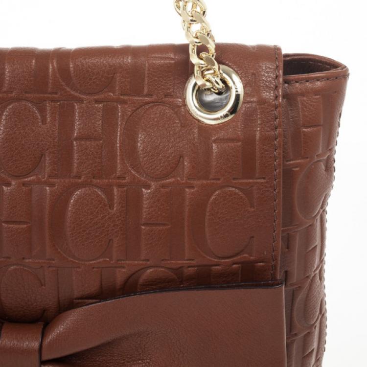 Pre Owned Carolina Herrera ‘Holly' Brown Monogram Embossed Bag