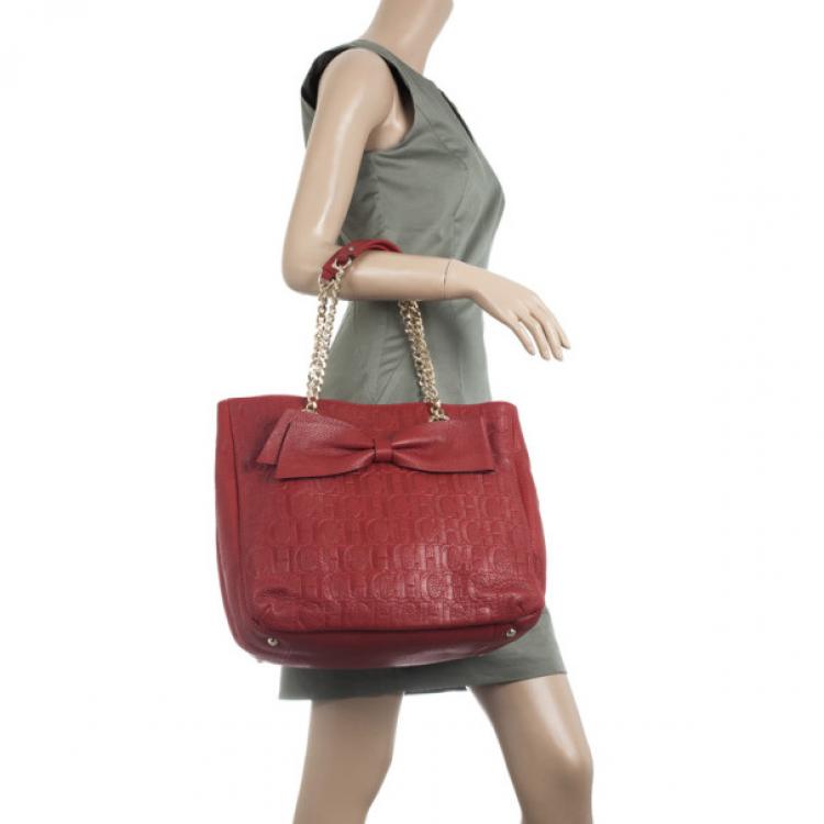 مملوكة مسبقًا Carolina Herrera Red Monogram Embossed 'New Anna' Tote