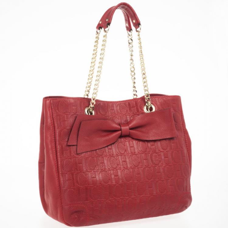 مملوكة مسبقًا Carolina Herrera Red Monogram Embossed 'New Anna' Tote