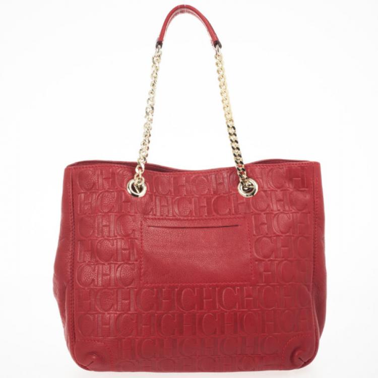 مملوكة مسبقًا Carolina Herrera Red Monogram Embossed 'New Anna' Tote