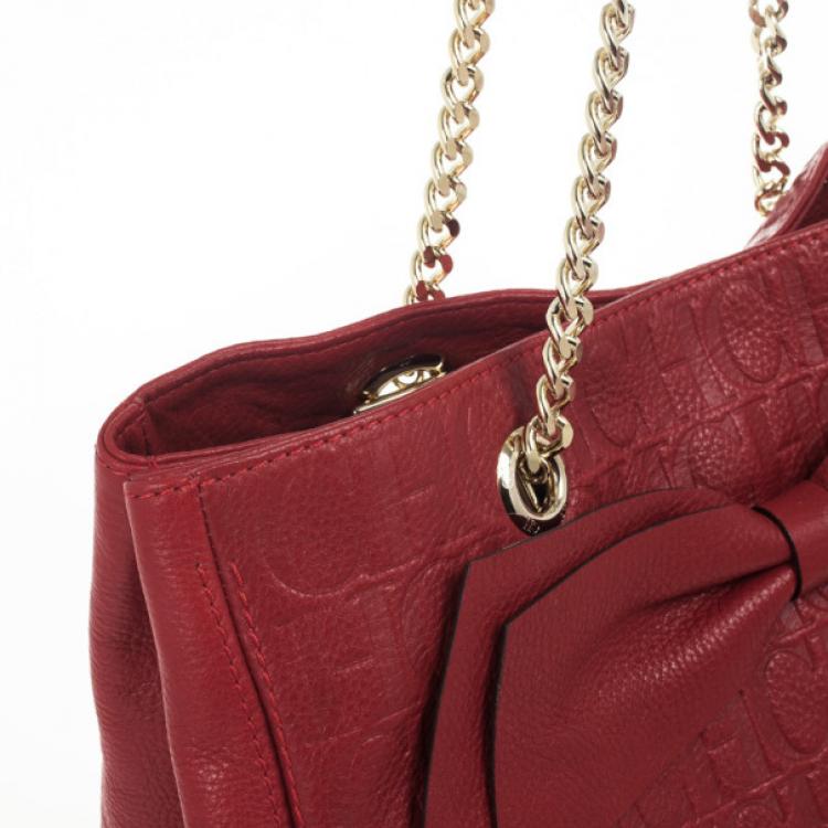 مملوكة مسبقًا Carolina Herrera Red Monogram Embossed 'New Anna' Tote