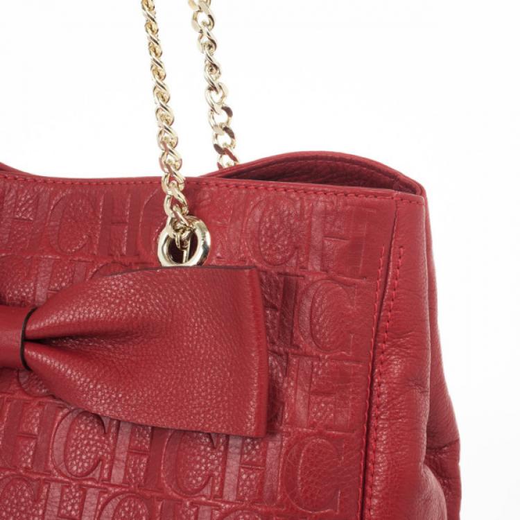 مملوكة مسبقًا Carolina Herrera Red Monogram Embossed 'New Anna' Tote