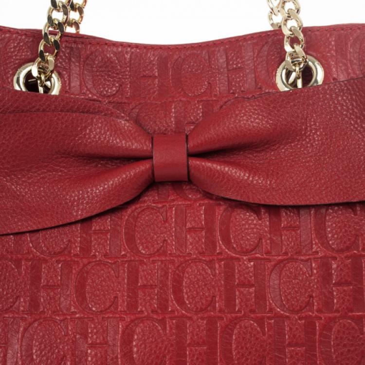مملوكة مسبقًا Carolina Herrera Red Monogram Embossed 'New Anna' Tote