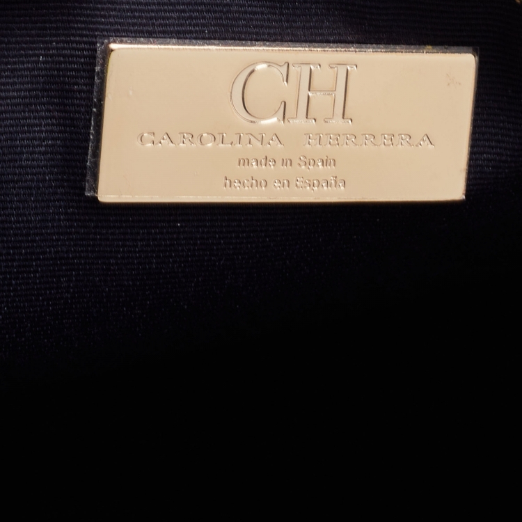 Pre Owned Carolina Herrera Burgundy/Dark Brown Monogram Canvas and Leather Flat Pouch