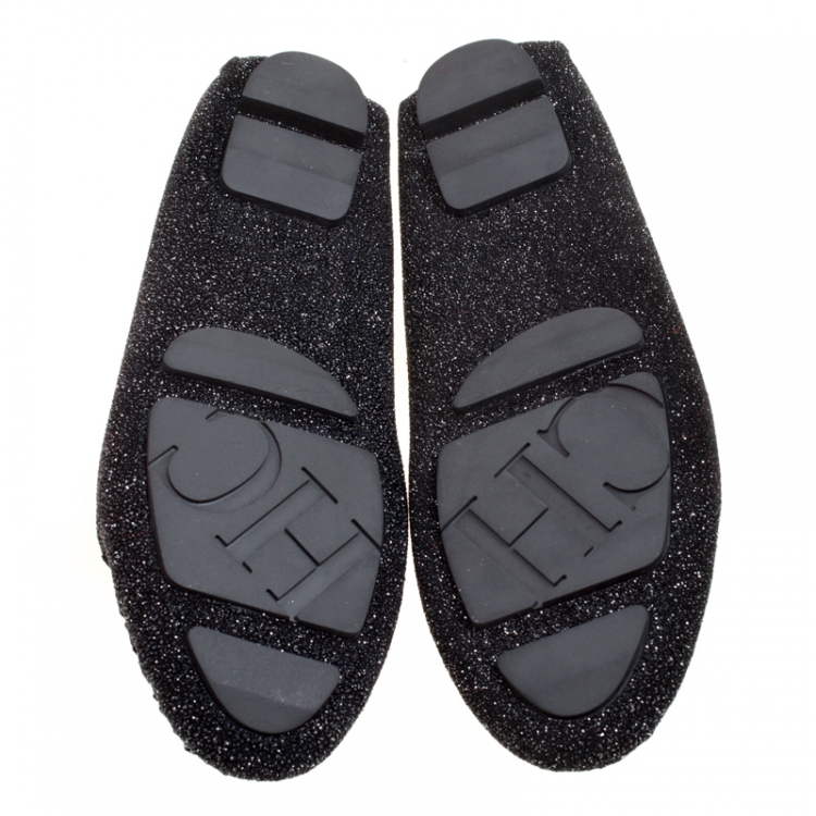 Pre Owned Carolina Herrera Black Glitter Effect Suede Moccasins Size 39
