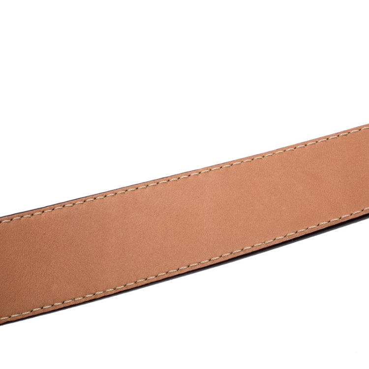 Pre Owned Carolina Herrera Red Leather Round Logo Belt 80CM