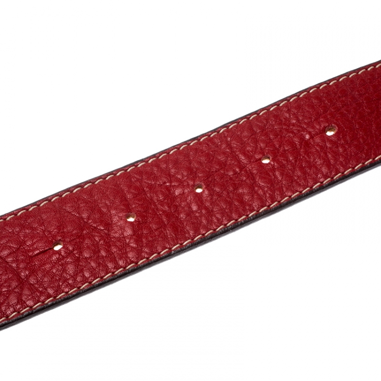 Pre Owned Carolina Herrera Red Leather Round Logo Belt 80CM