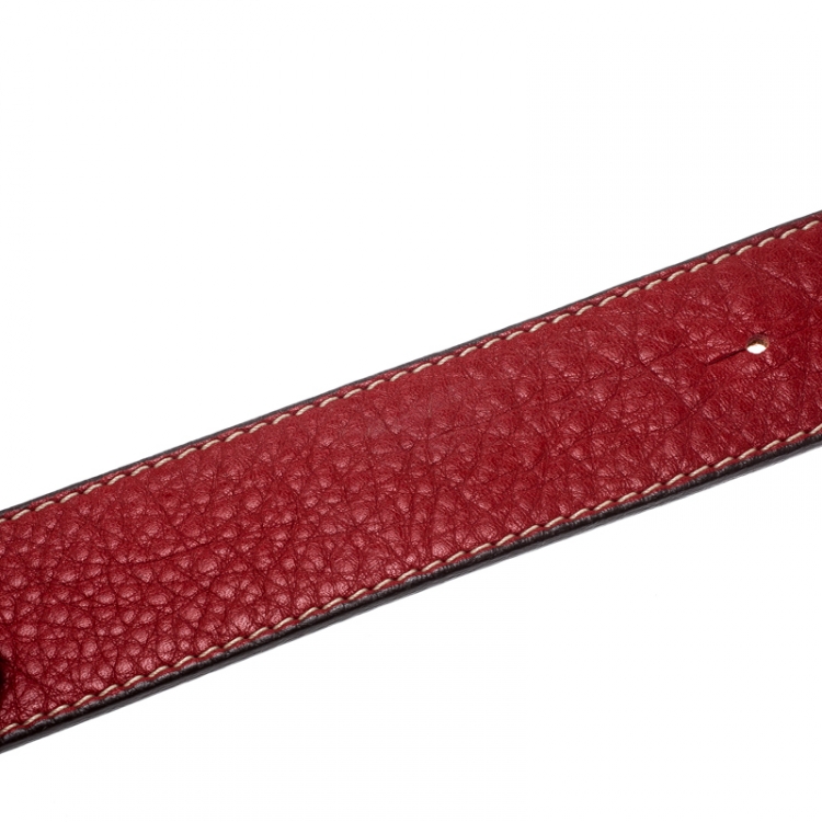 Pre Owned Carolina Herrera Red Leather Round Logo Belt 80CM