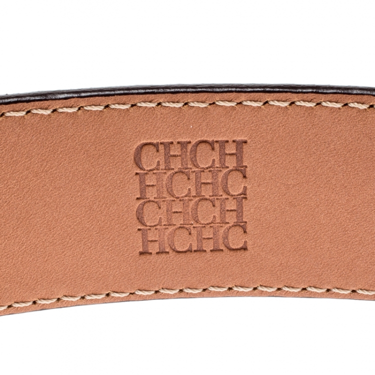 Pre Owned Carolina Herrera Red Leather Round Logo Belt 80CM