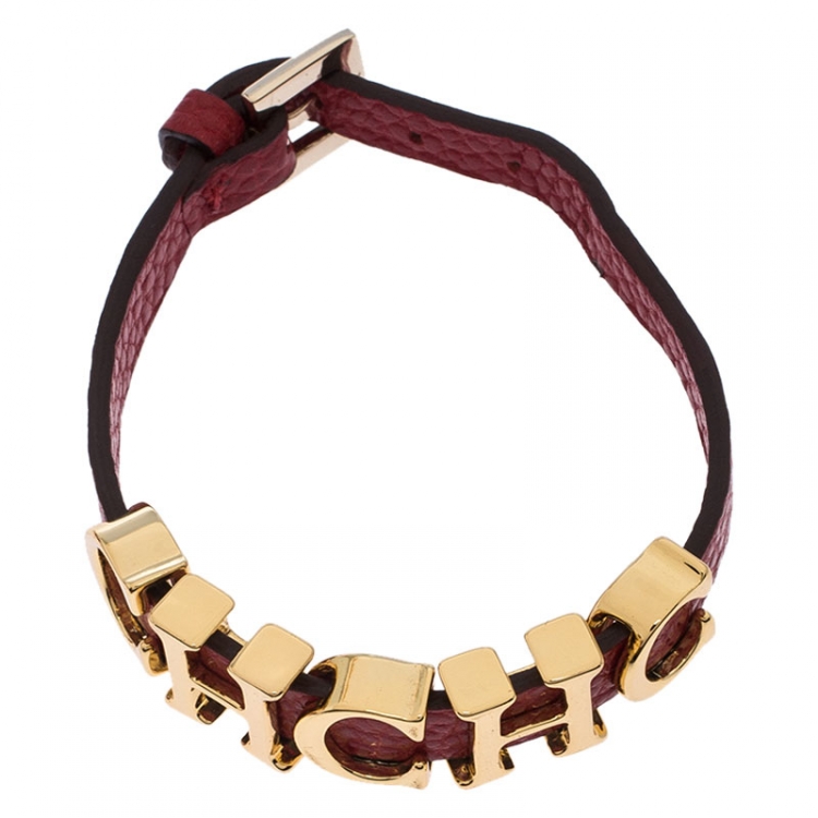 Pre Owned  Carolina Herrera CH Logo Red Leather Gold Tone Bracelet