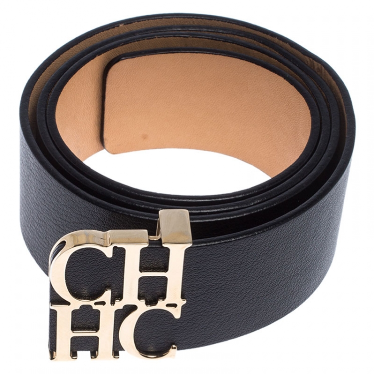 Pre Owned  Carolina Herrera Black Leather CHHC Belt 85CM