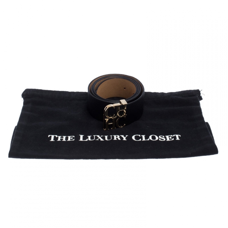 Pre Owned  Carolina Herrera Black Leather CHHC Belt 85CM