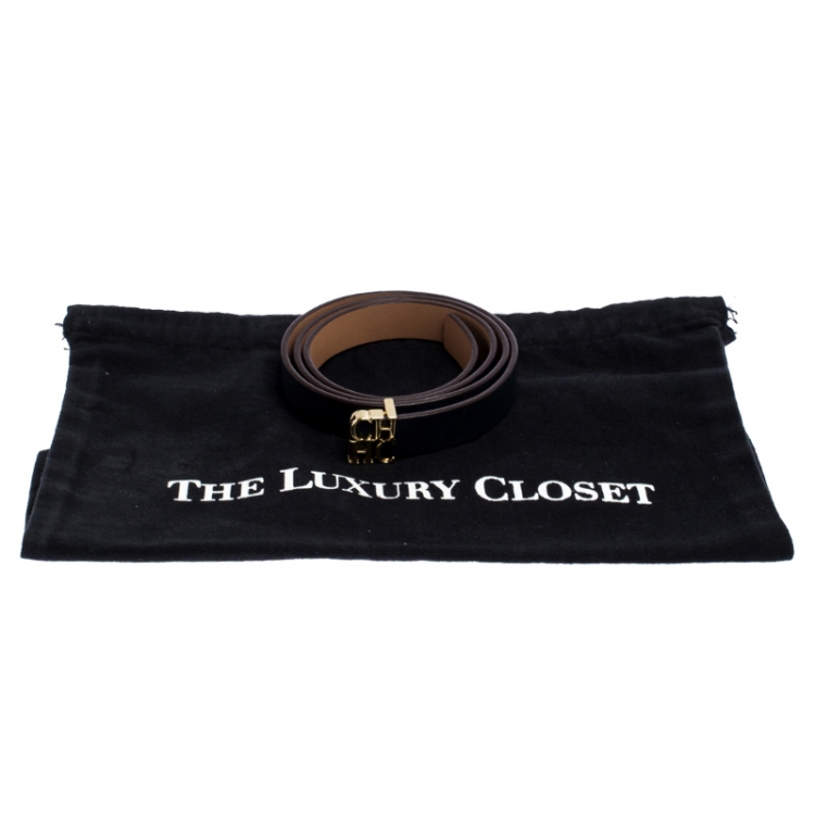 Pre Owned Carolina Herrera Dark Blue Leather CHHC Buckle Belt 85CM