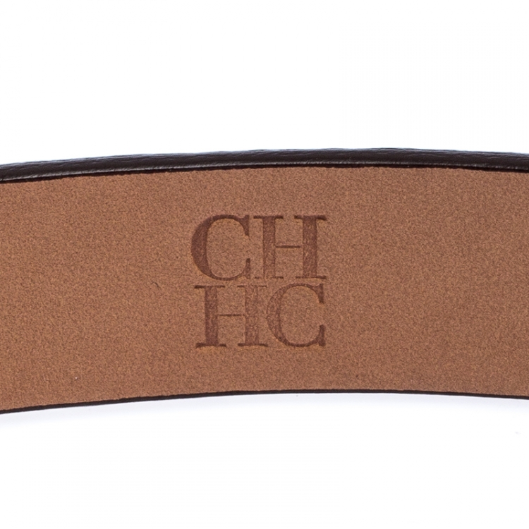 Pre Owned Carolina Herrera Dark Blue Leather CHHC Buckle Belt 85CM