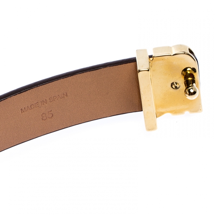 Pre Owned Carolina Herrera Dark Blue Leather CHHC Buckle Belt 85CM