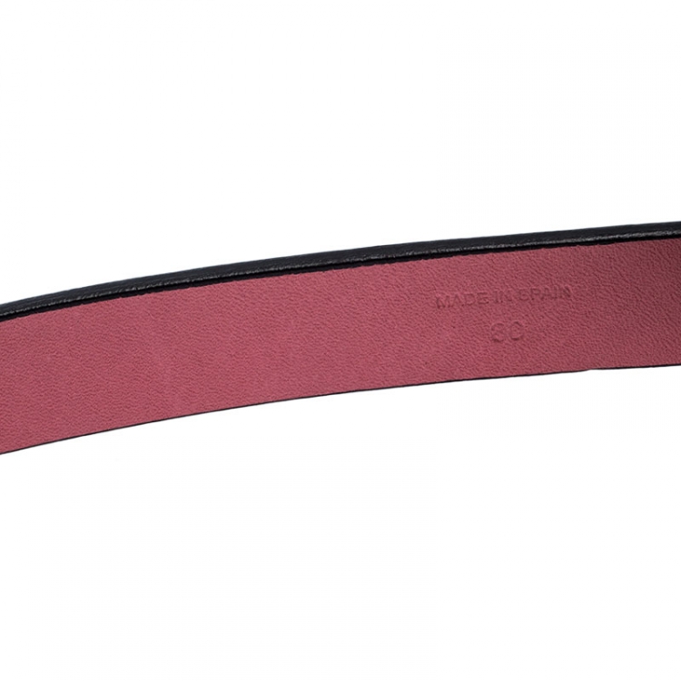 Pre Owned Carolina Herrera Black Leather CHHC Buckle Belt 80CM