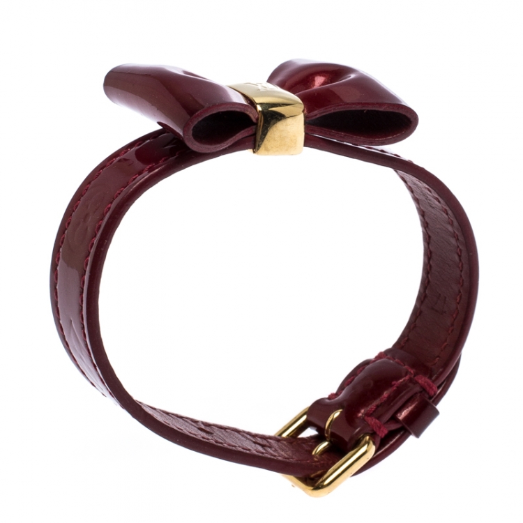 Pre Owned Louis Vuitton Red Leather Gold Tone Bow Bracelet