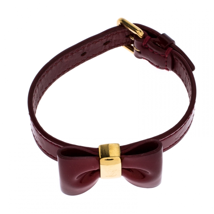 Pre Owned Louis Vuitton Red Leather Gold Tone Bow Bracelet