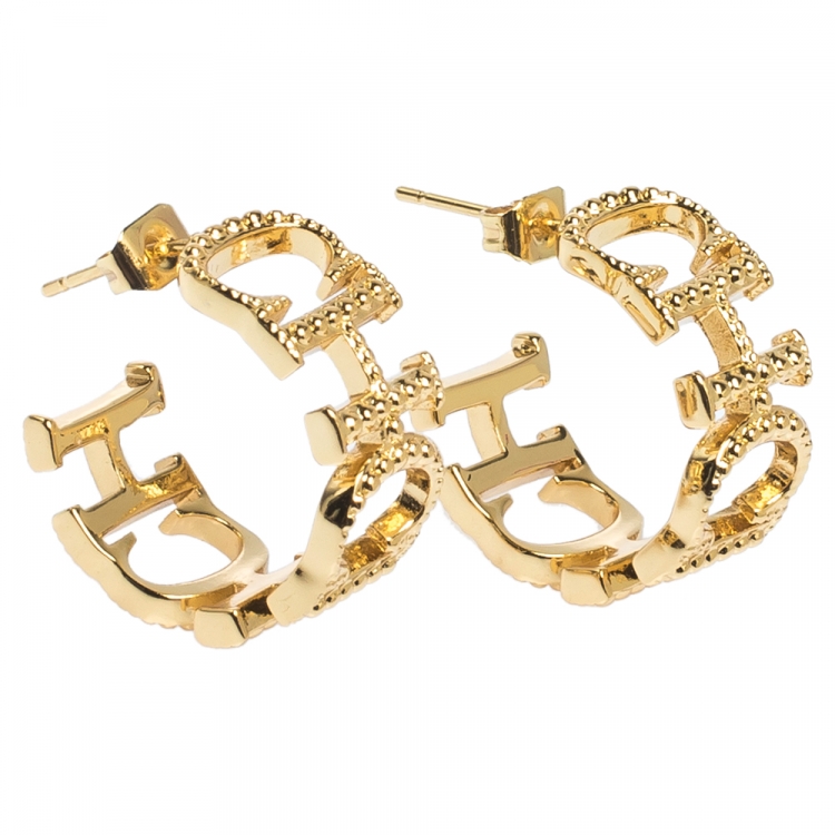 Pre Owned Carolina Herrera Gold Tone Between The Line Hoop Earrings