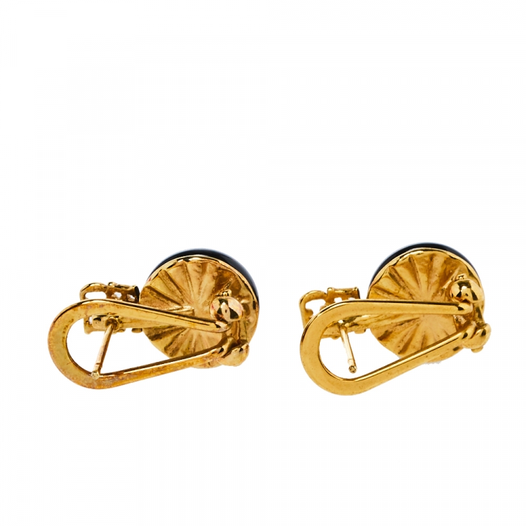 Pre Owned Carolina Herrera Gold Tone Black Beaded Earrings