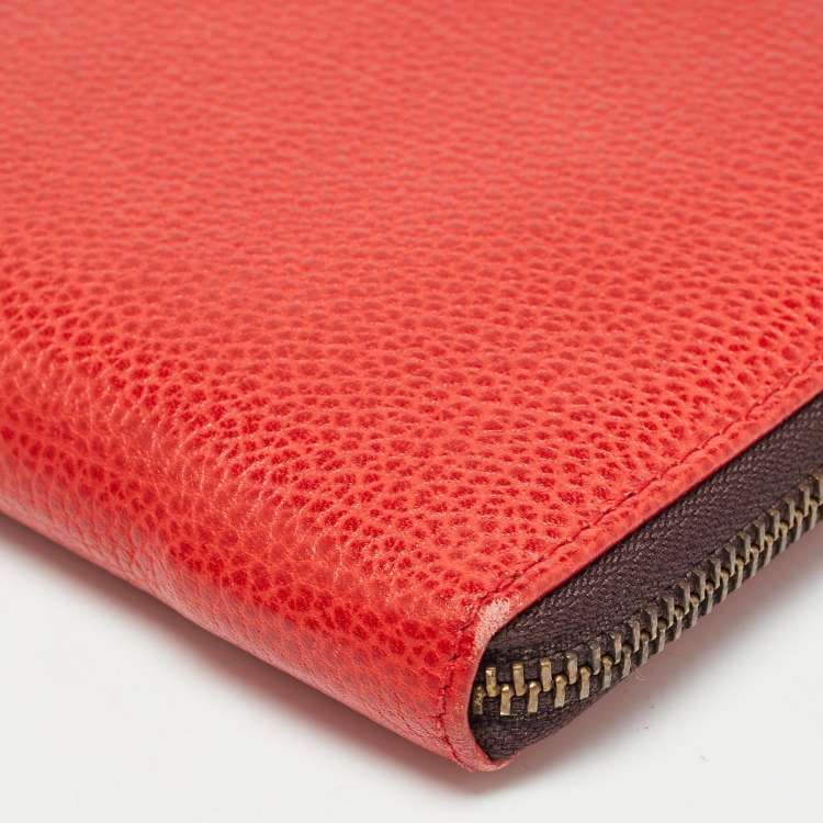Pre Owned Carolina Herrera Red Leather Zip Around Wallet Organizer 