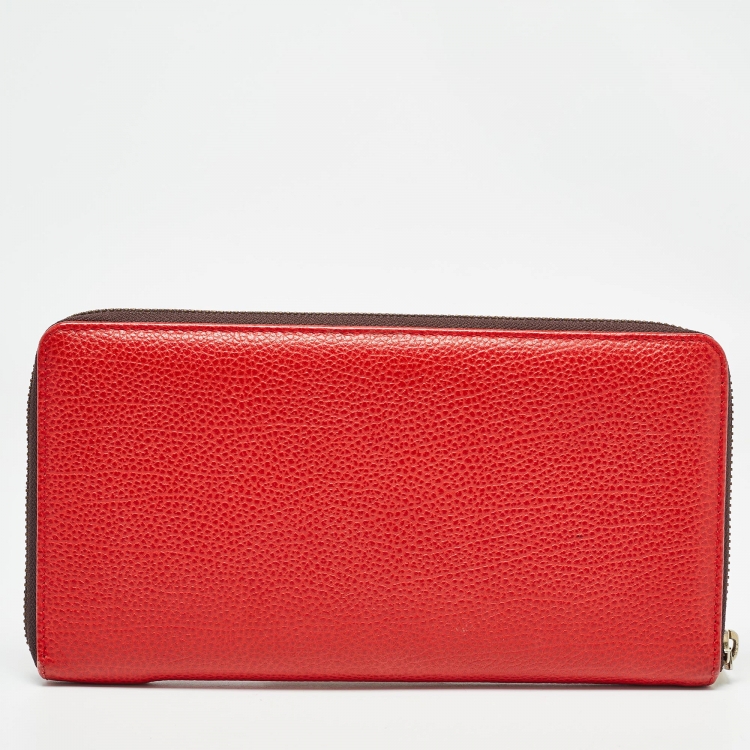 Pre Owned Carolina Herrera Red Leather Zip Around Wallet Organizer 