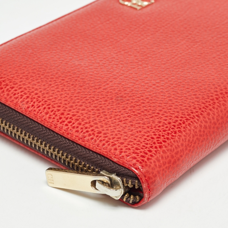 Pre Owned Carolina Herrera Red Leather Zip Around Wallet Organizer 