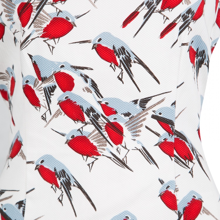 Pre Owned Carolina Herrera White Sparrow Printed Sleeveless Sheath Dress M