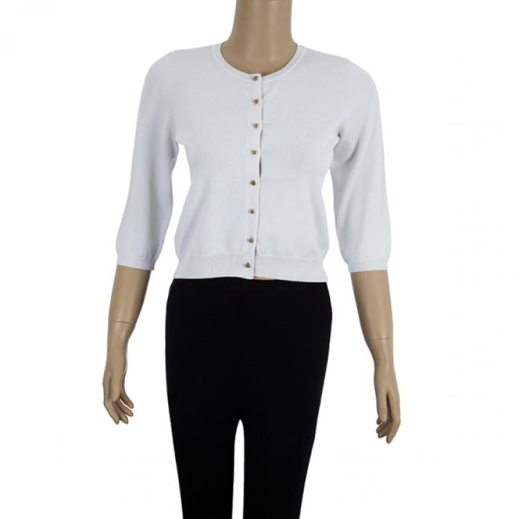 Pre Owned Carolina Herrera White Knit Cardigan XS