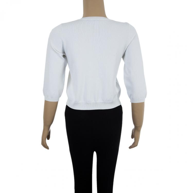 Pre Owned Carolina Herrera White Knit Cardigan XS