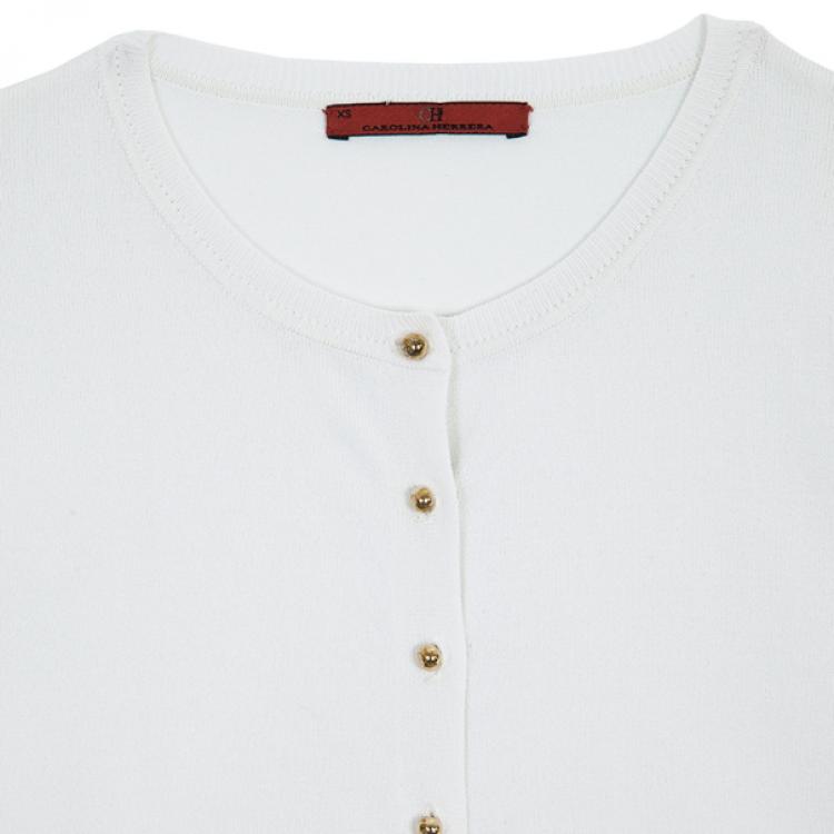 Pre Owned Carolina Herrera White Knit Cardigan XS
