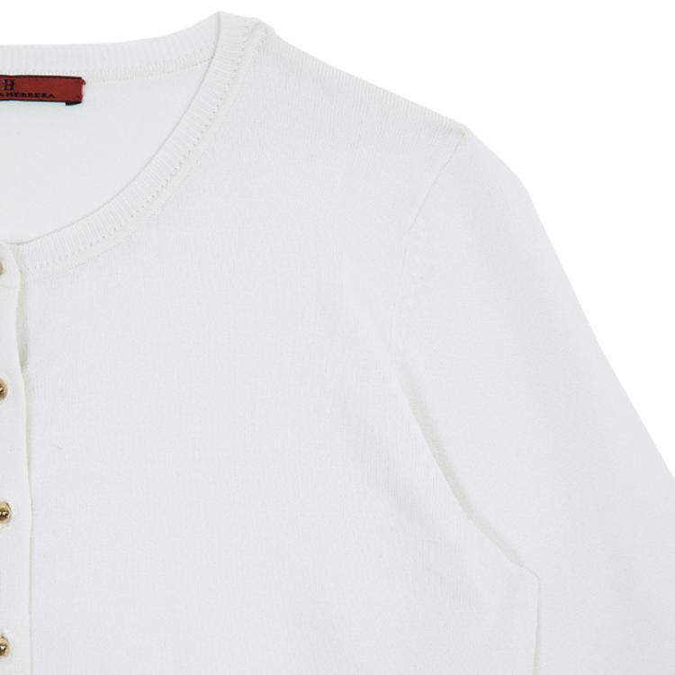Pre Owned Carolina Herrera White Knit Cardigan XS