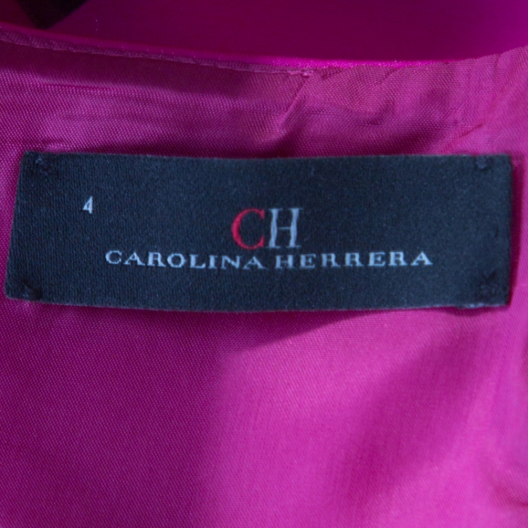 Pre Owned Carolina Herrera Fuchsia Sleeveless Belted Fit and Flare Dress S