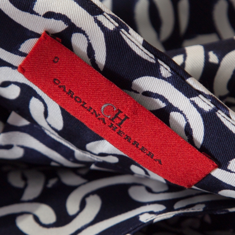 Pre Owned Carolina Herrera Indigo Nautical Print Silk Pleated Skirt XS