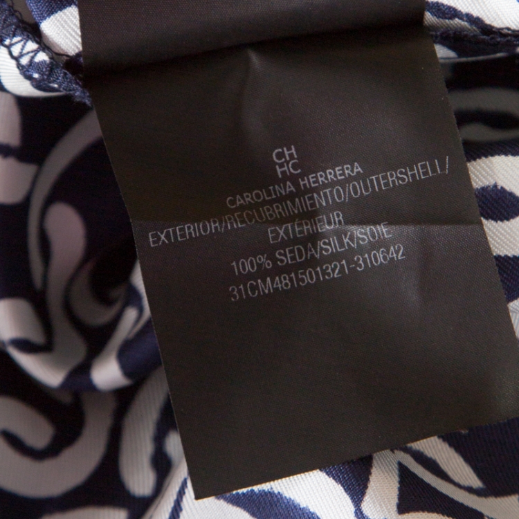 Pre Owned Carolina Herrera Indigo Nautical Print Silk Pleated Skirt XS