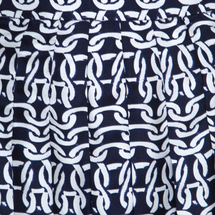 Pre Owned Carolina Herrera Indigo Nautical Print Silk Pleated Skirt XS