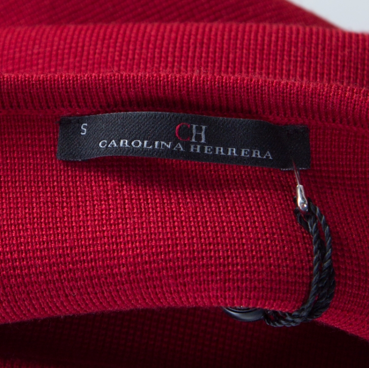 Pre Owned Carolina Herrera Red Stretch Wool Peplum Dress S