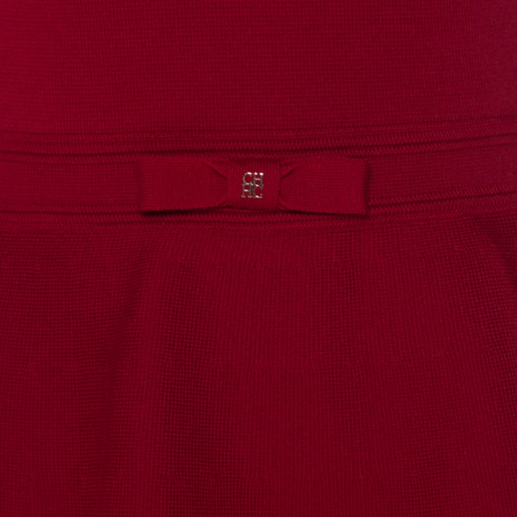 Pre Owned Carolina Herrera Red Stretch Wool Peplum Dress S