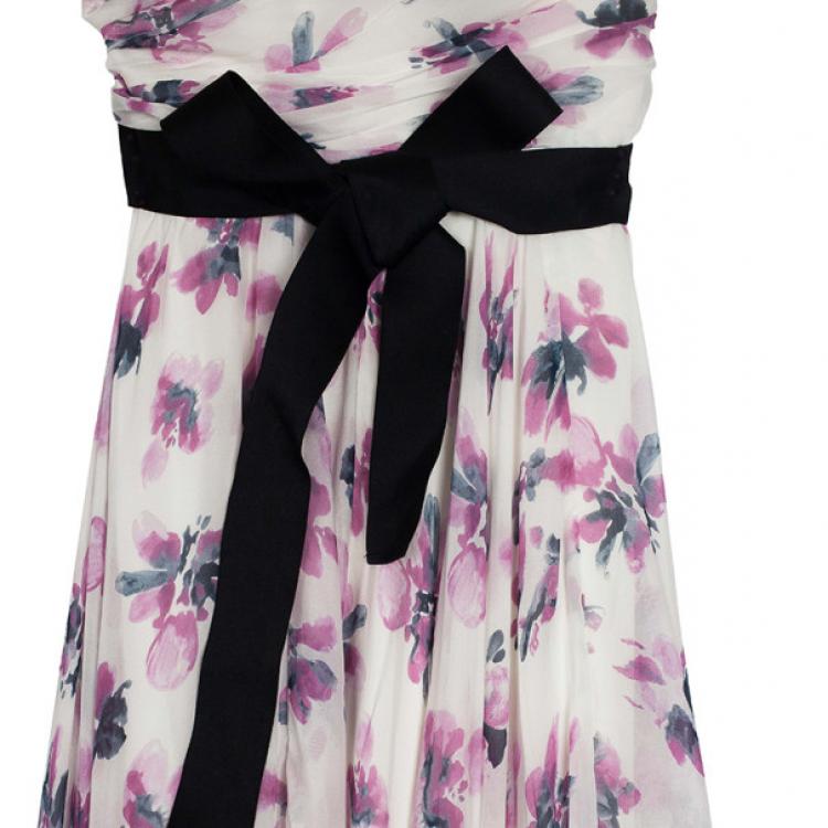 Pre Owned Carolina Herrera One Shoulder Floral Chiffon Gown L