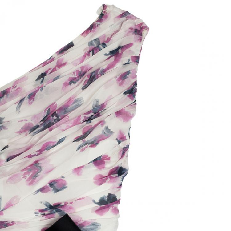 Pre Owned Carolina Herrera One Shoulder Floral Chiffon Gown L