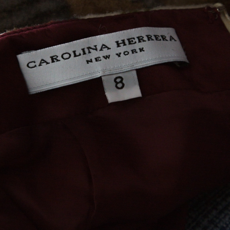 مملوكة مسبقًا Carolina Herrera Beige Felted Wool Floral Print Sheath Skirt M