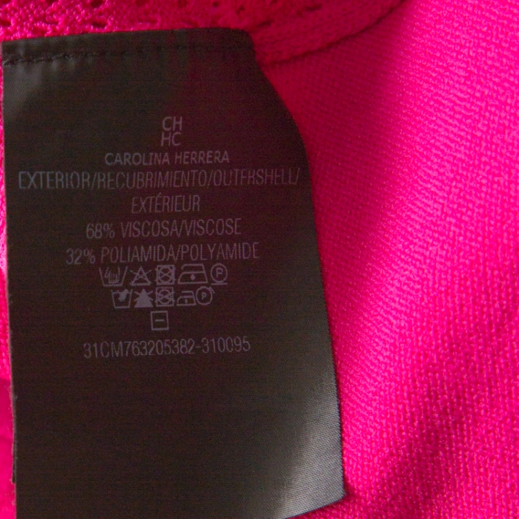 Pre Owned Carolina Herrera Fuschia Pink Crochet Knit Belted Cardigan S 