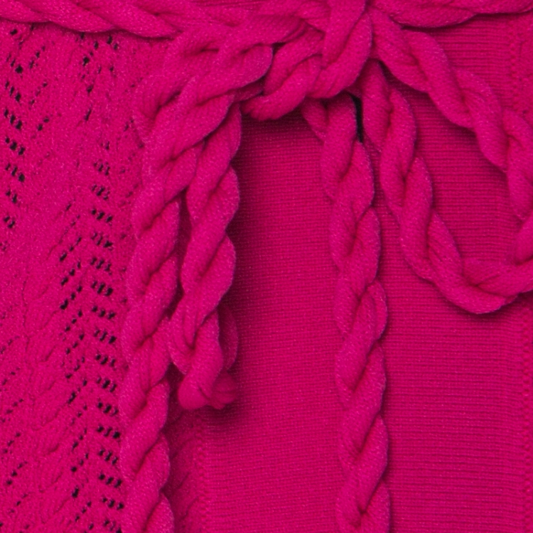 Pre Owned Carolina Herrera Fuschia Pink Crochet Knit Belted Cardigan S 