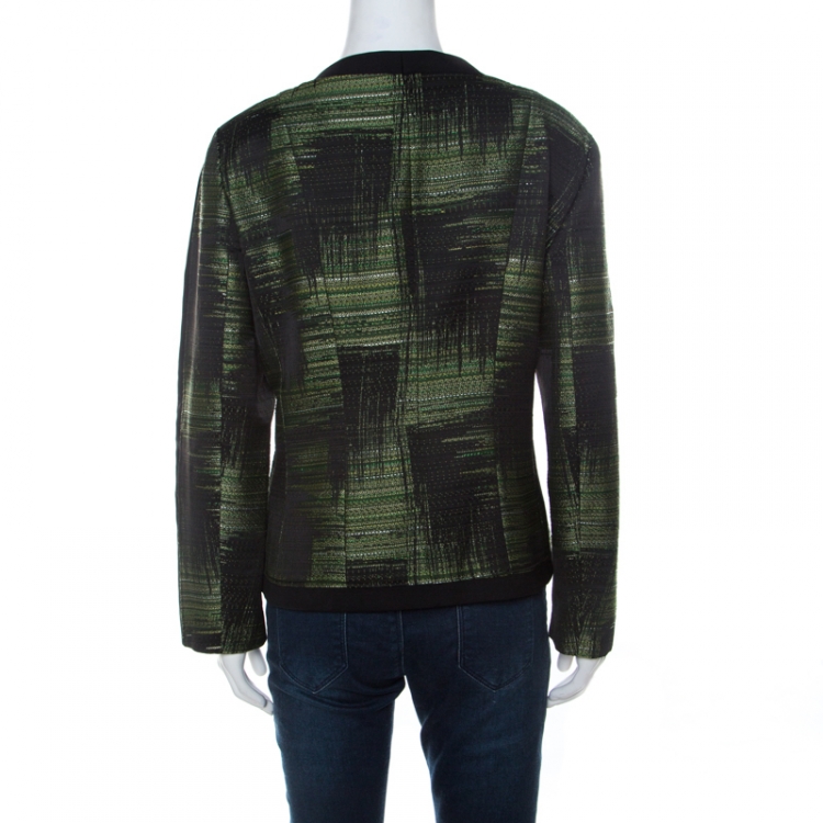 Pre Owned Carolina Herrera Green and Black Jacquard Button Front Jacket XL